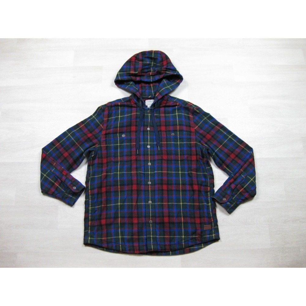 LL Bean Slightly Fitted Hooded Flannel Men's (M) Plaid Workwear 100% Cotton